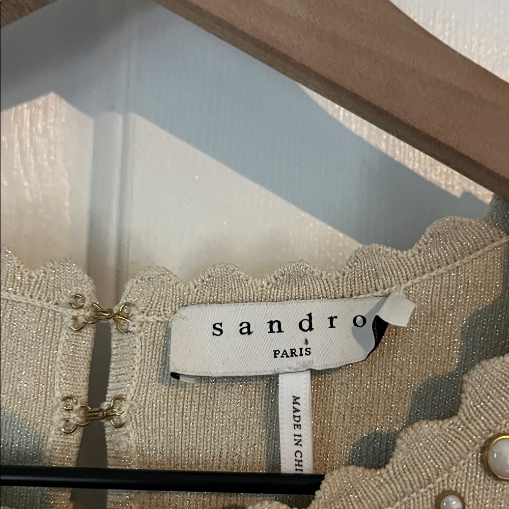 Sandro | Ariane Faux Pearl-Embellished Knitted Dress Gold Metallic Size 38/6 - Picture 8 of 15